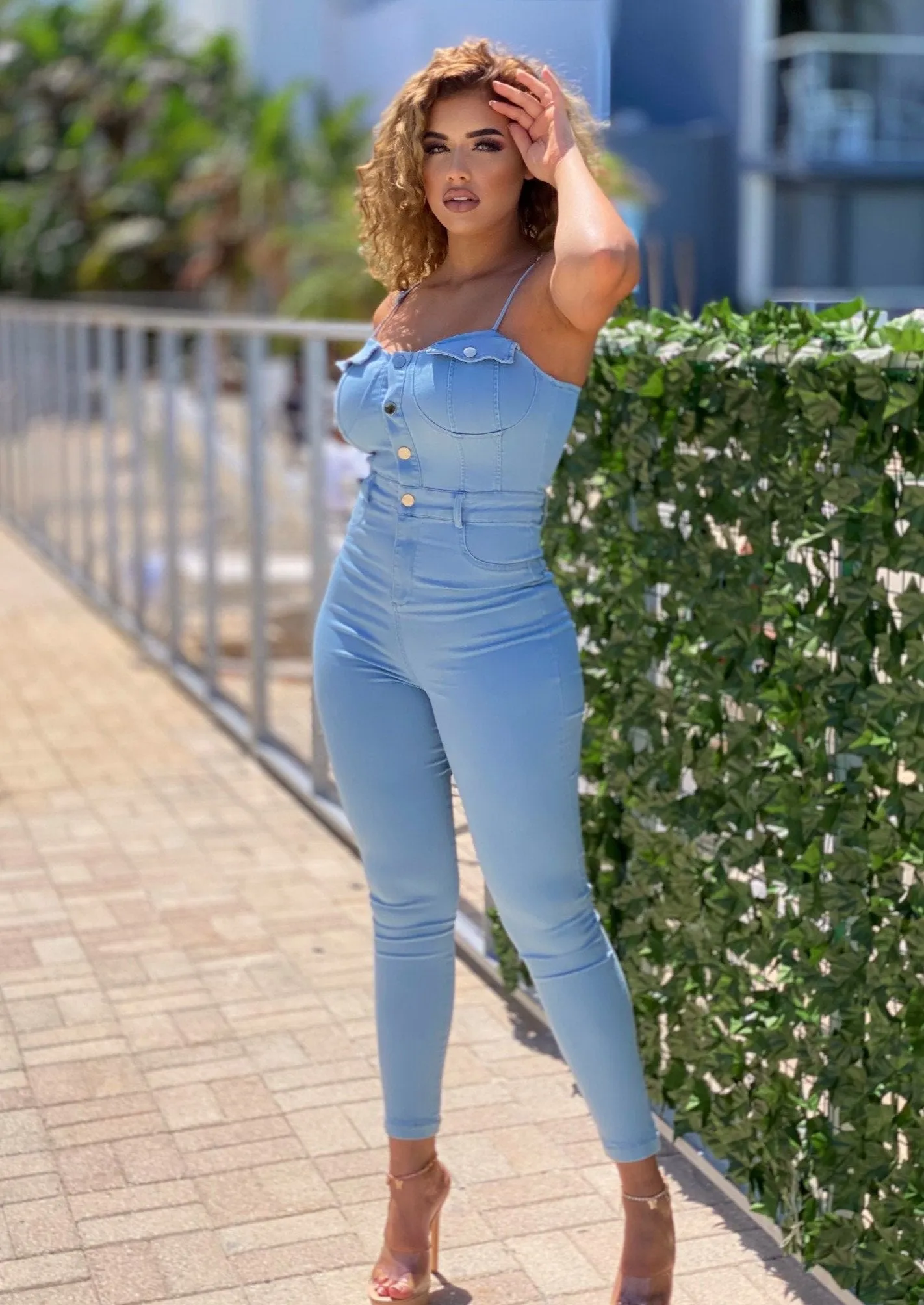 Loren Spaghetti Straps Denim Jumpsuit