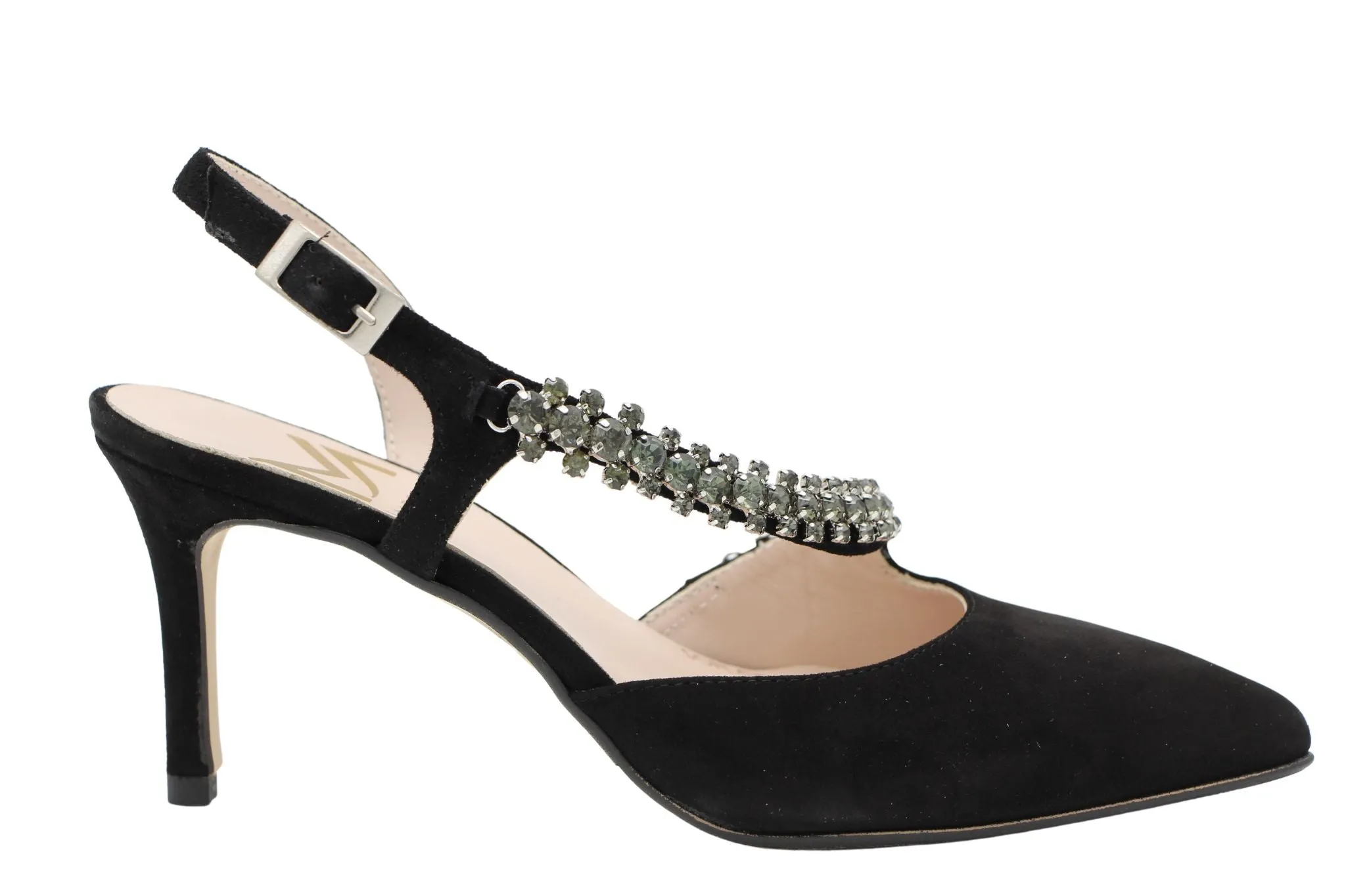 MARIAN Black Suede Sling-back with Diamante