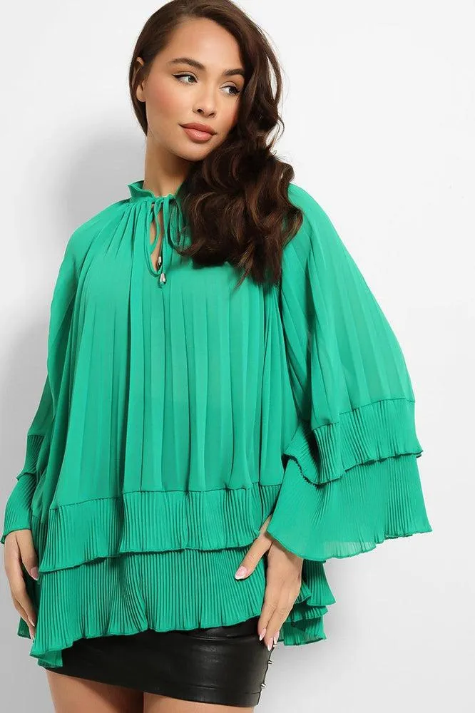 Neck Tie Pleated Chiffon Blouse