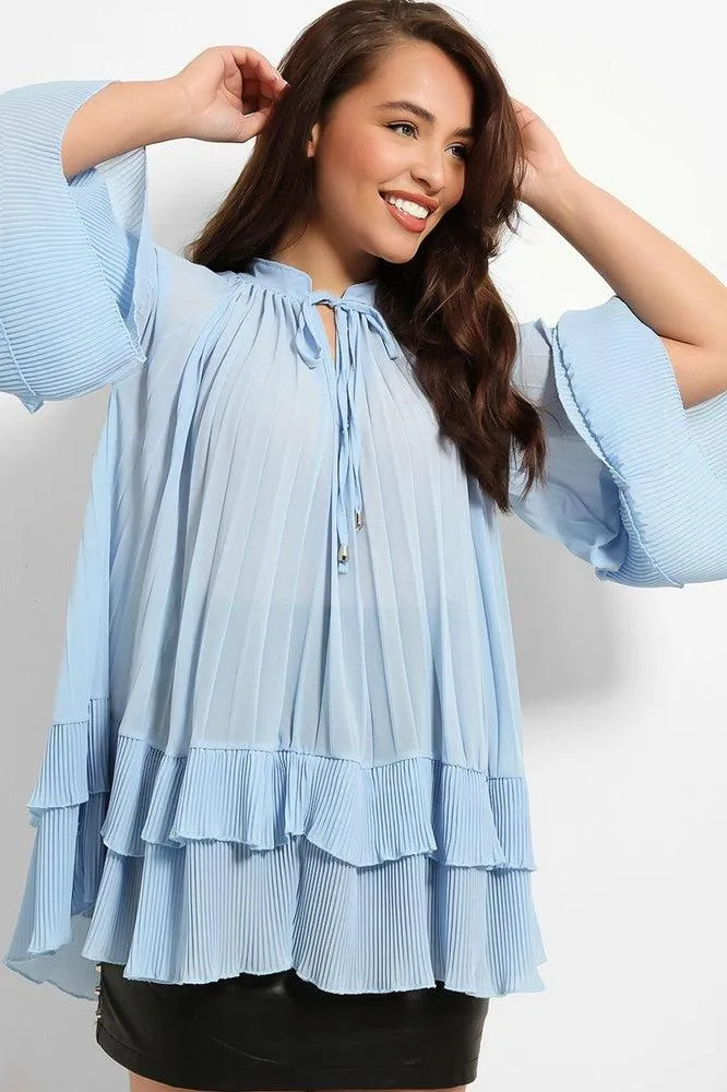 Neck Tie Pleated Chiffon Blouse