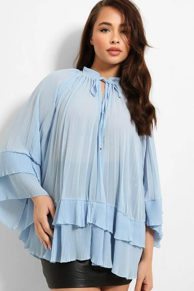 Neck Tie Pleated Chiffon Blouse