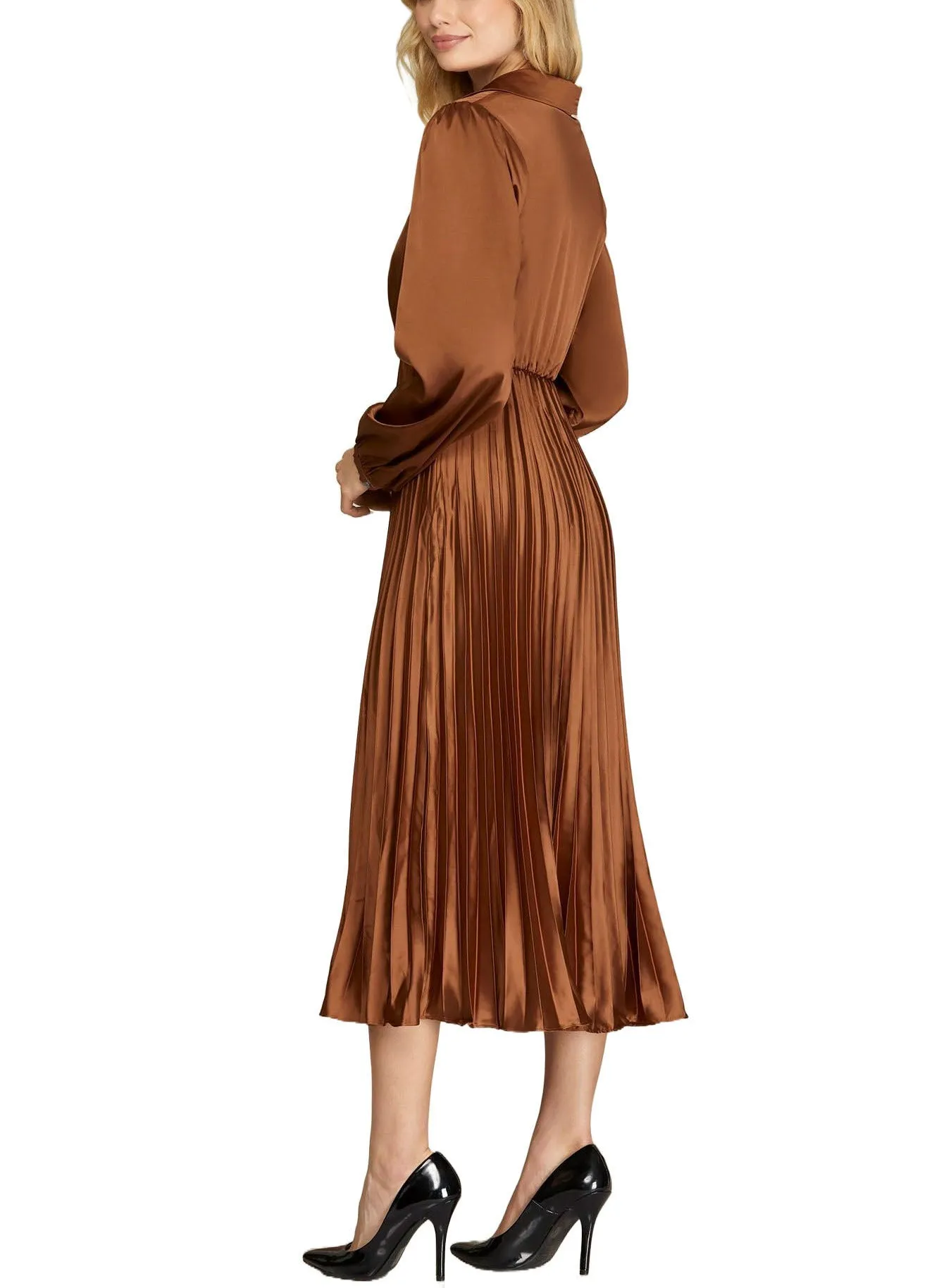 Nina Satin Pleated Midi Dress