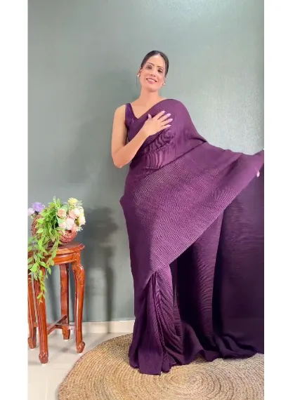 One Minute Saree Purple Ready to Wear Sari