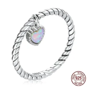 Opal Heart Vintage Simple Twist Ring - 925 Sterling Silver