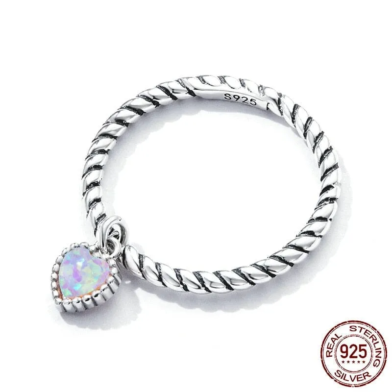 Opal Heart Vintage Simple Twist Ring - 925 Sterling Silver