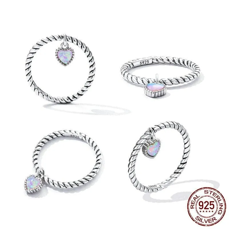 Opal Heart Vintage Simple Twist Ring - 925 Sterling Silver