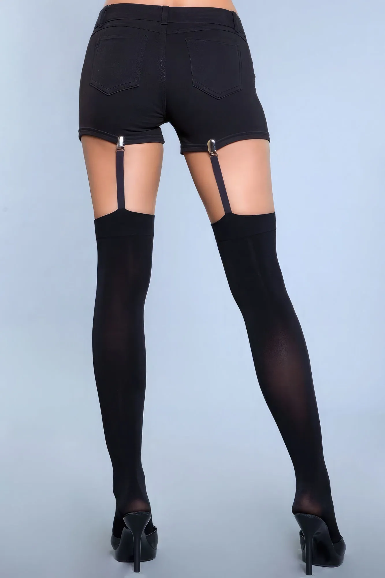 Opaque Thigh Highs With Attached Clip Garter. (shorts Not Included.)