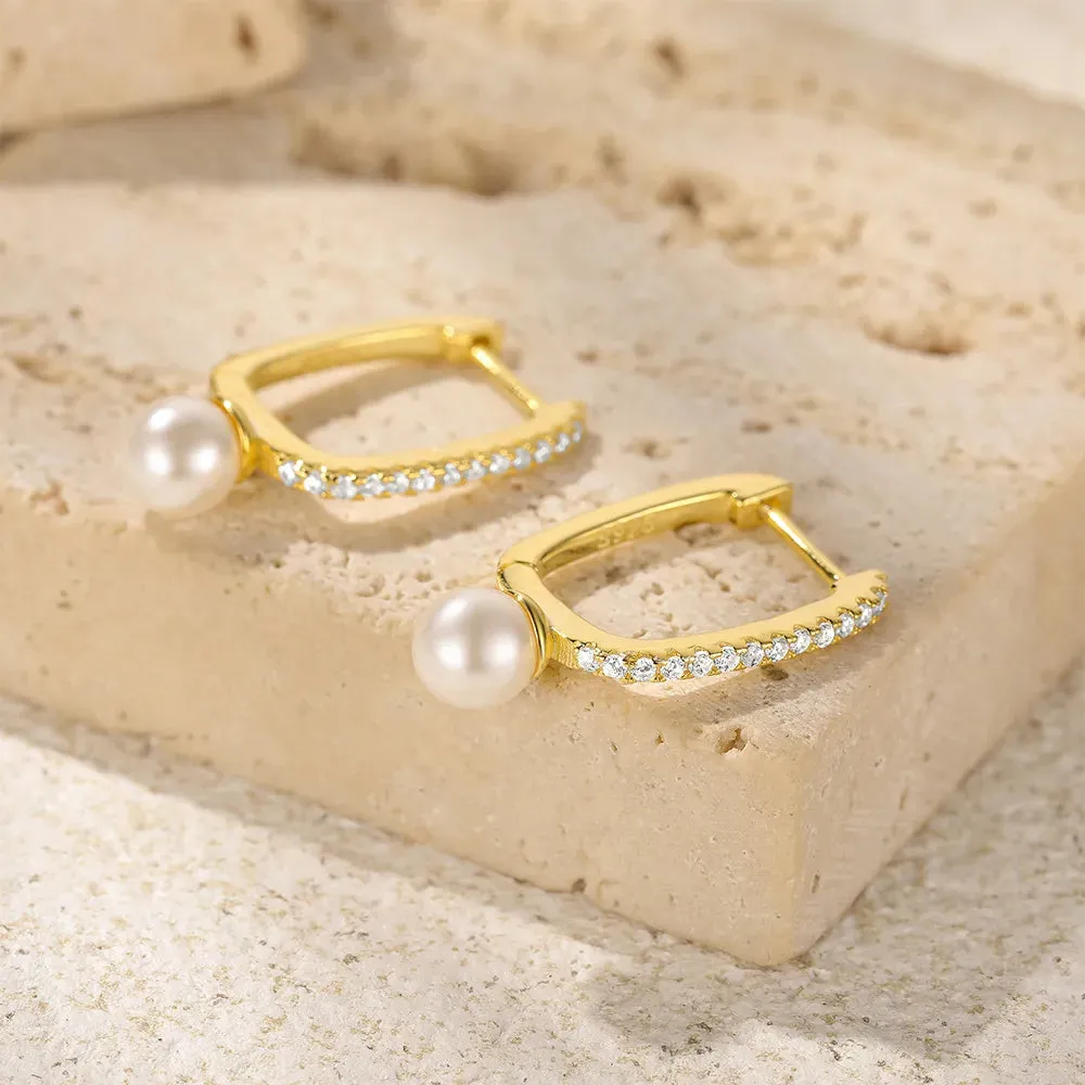 Paris Pearl Pave Hoop Earrings