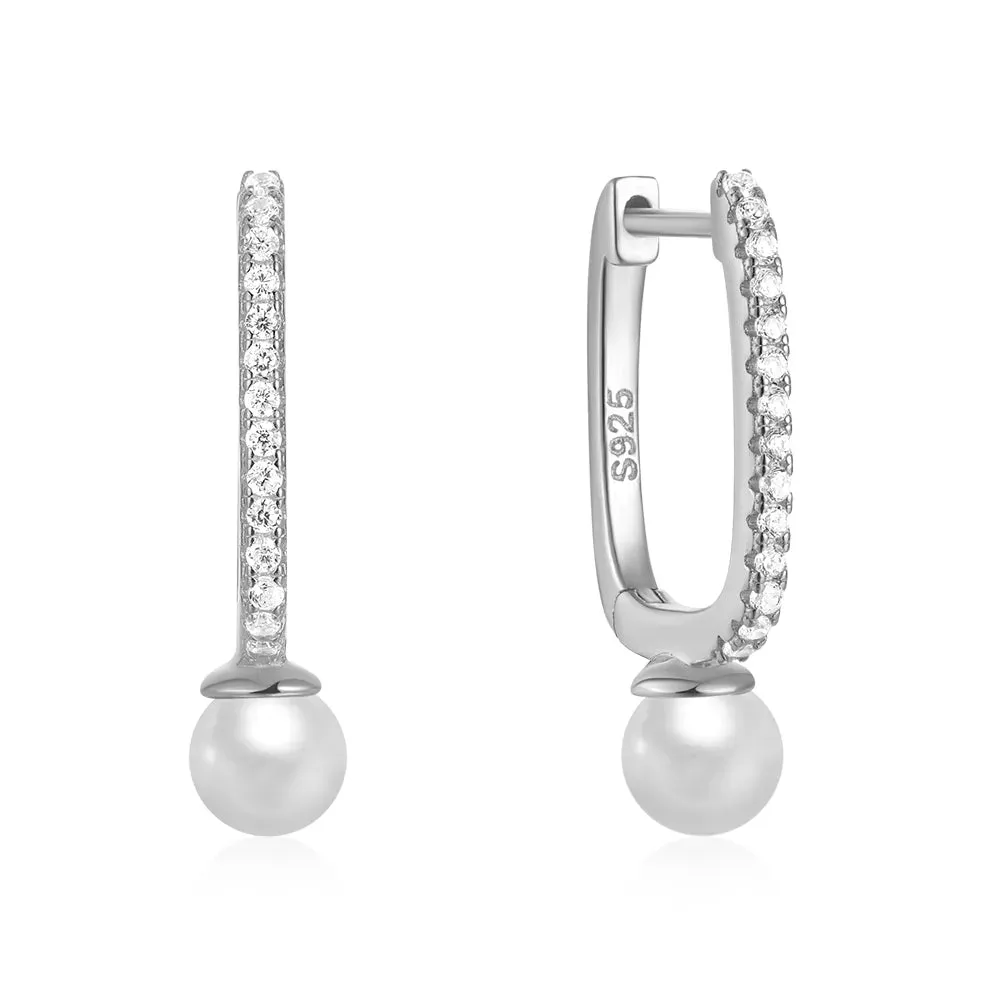 Paris Pearl Pave Hoop Earrings