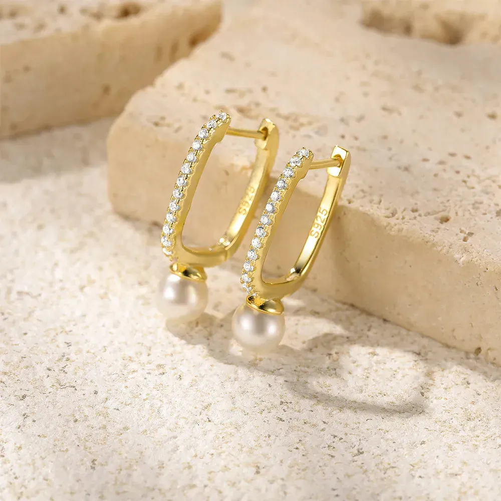 Paris Pearl Pave Hoop Earrings