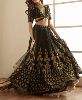 Party Wear Designer Georgette Sequence Work Dark Green Lehenga choli