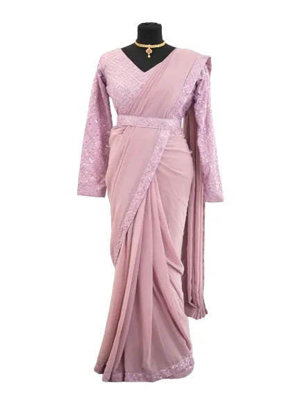 Pink PreDraped PreStitched Sari with Readymade Blouse