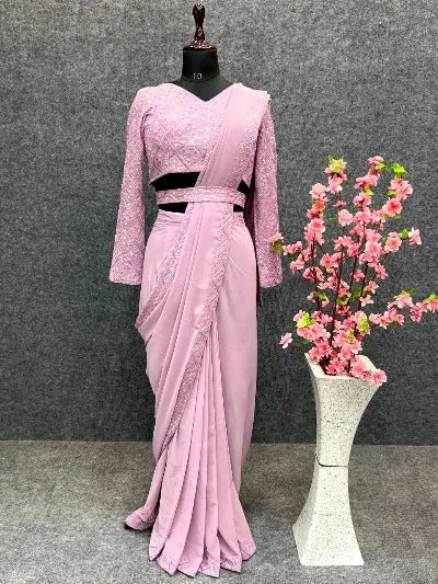 Pink PreDraped PreStitched Sari with Readymade Blouse