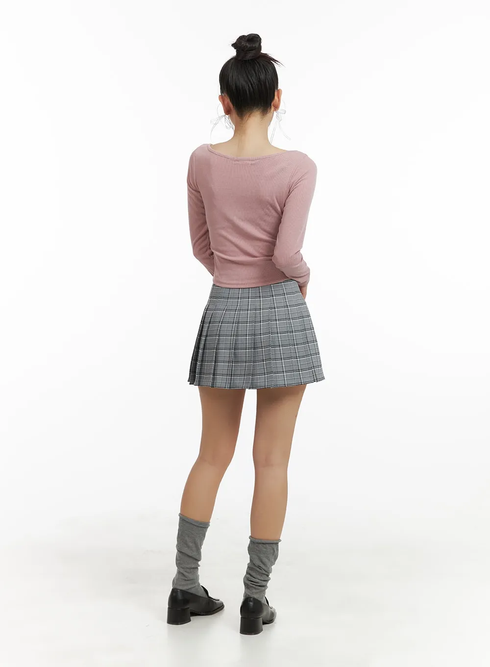 Pleated Checkered Mini Skirt OM429