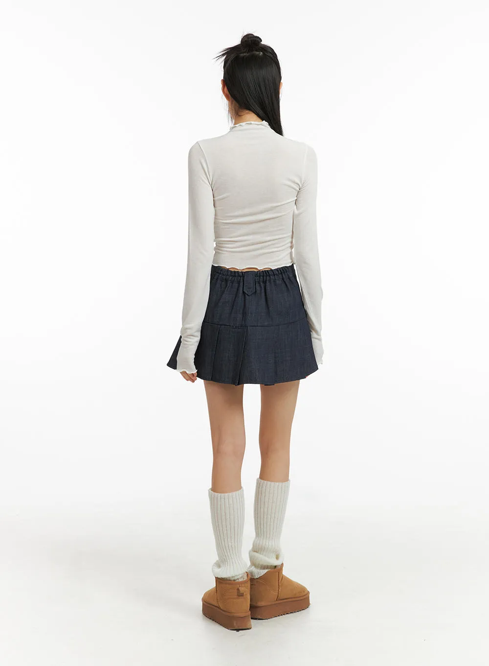 Pleated Denim Mini Skirt CJ415