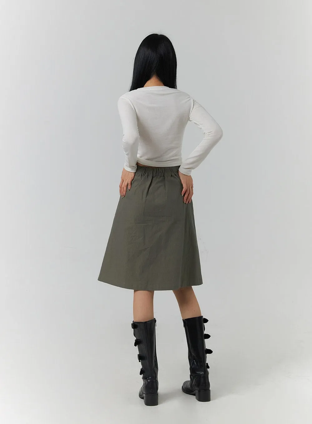 Pleated Zip Up Mid Skirt CJ419