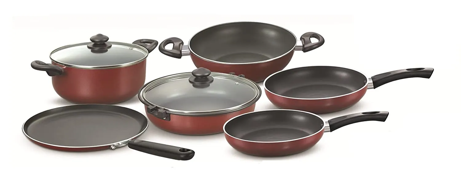 Prestige Omega Deluxe Glass Induction Base Non-Stick Kitchen Set, 6-Pieces