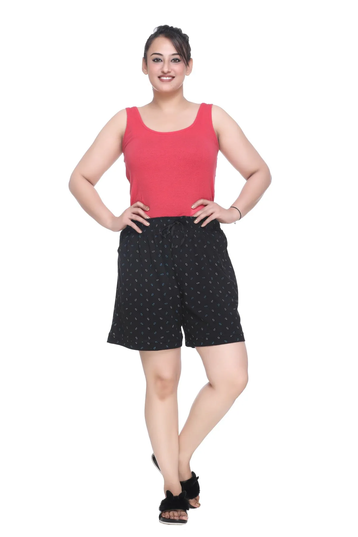 Printed Shorts For Women - Cotton Lounge Shorts - Black