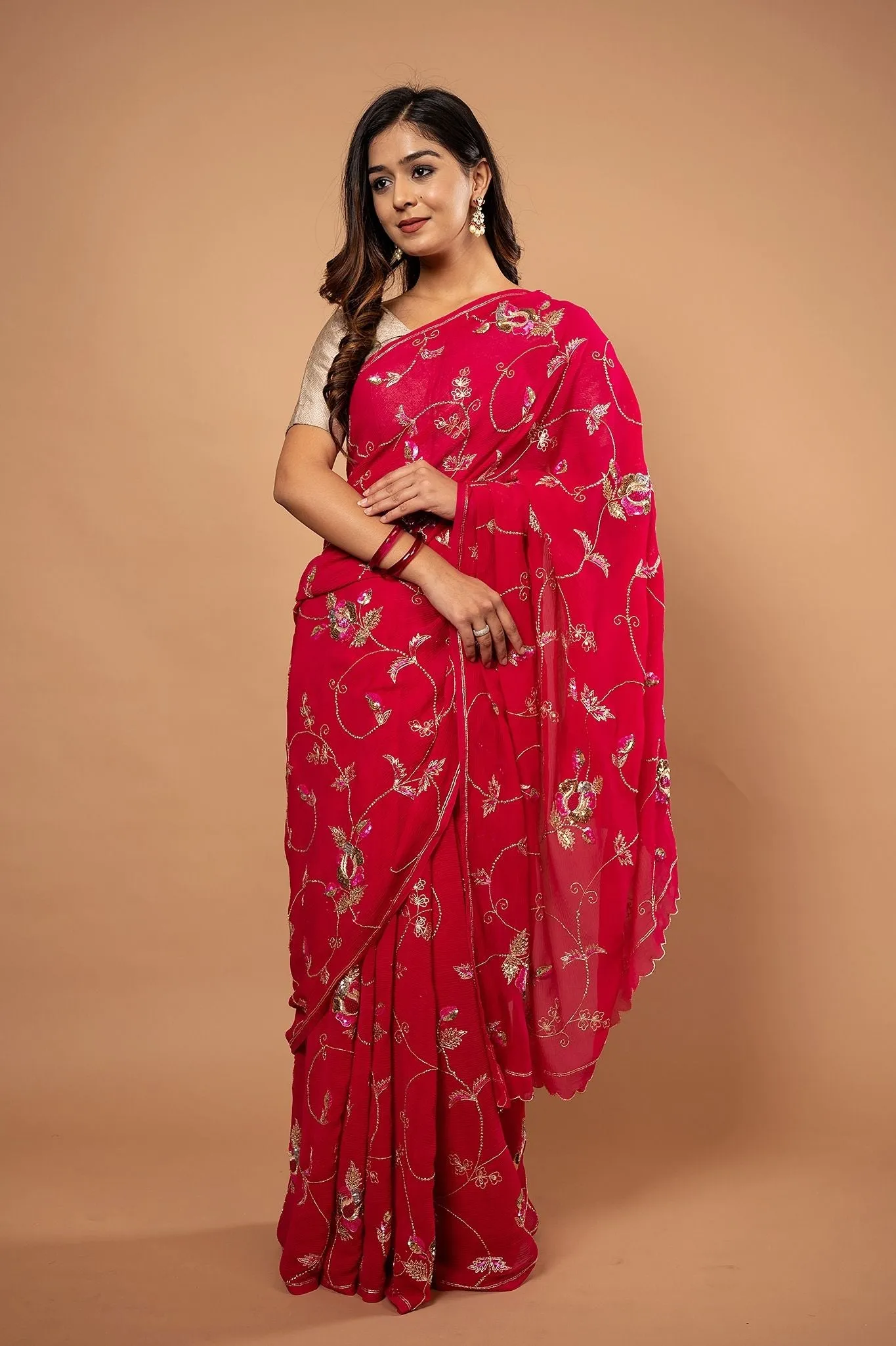 Pure Chiffon Heavy Siquin Work Saree