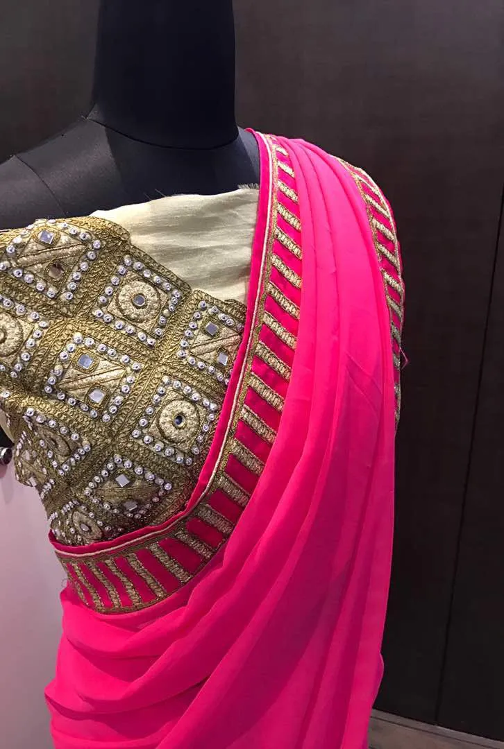 Rani Pink Color Embroidered Designer Saree