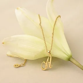 Real Gold-Plated Script (A) Initial Pendant Necklace Gold