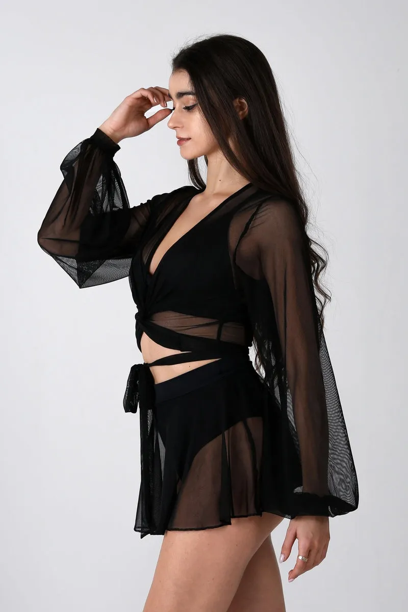 REV ACTIV Mesh Wrap Blouse - Black