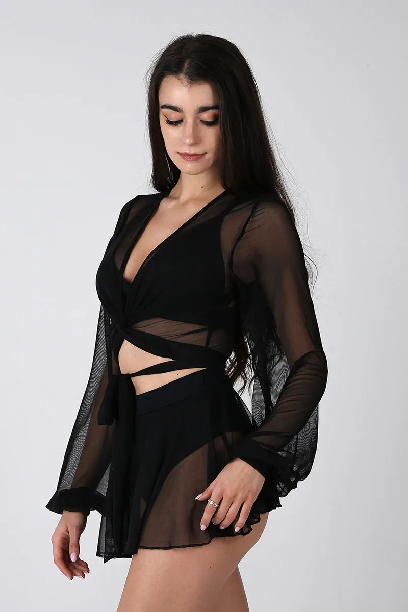 REV ACTIV Mesh Wrap Blouse - Black