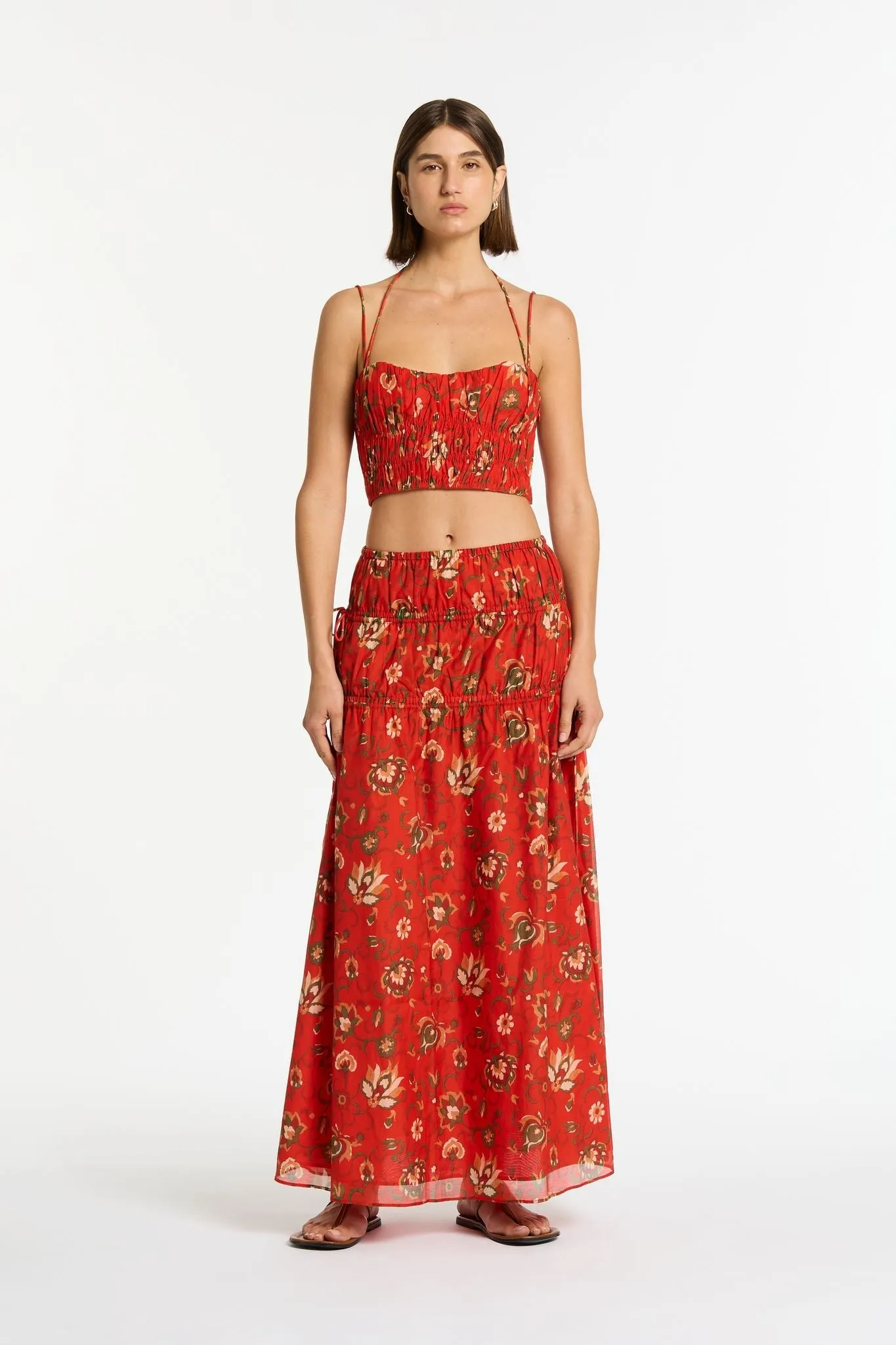 REYES GATHERED MAXI SKIRT-CACTUS FLOWER