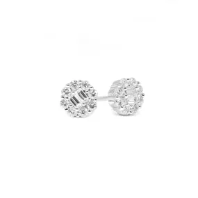 Roma Baguette Diamond Stud Earrings in 14K White Gold