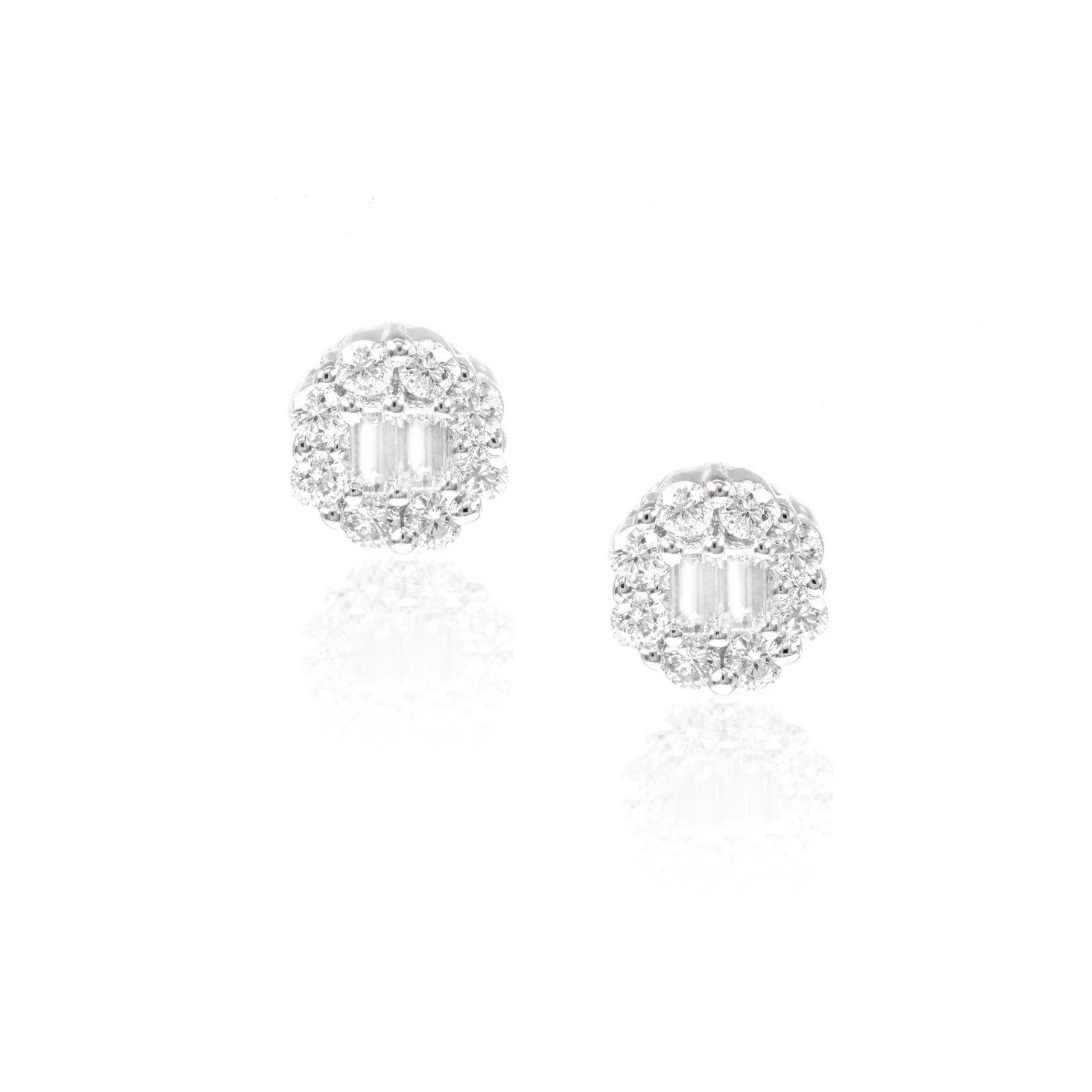 Roma Baguette Diamond Stud Earrings in 14K White Gold