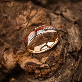 Rose Gold Tungsten Carbide Wedding Band With Wood and Arrow Inlay