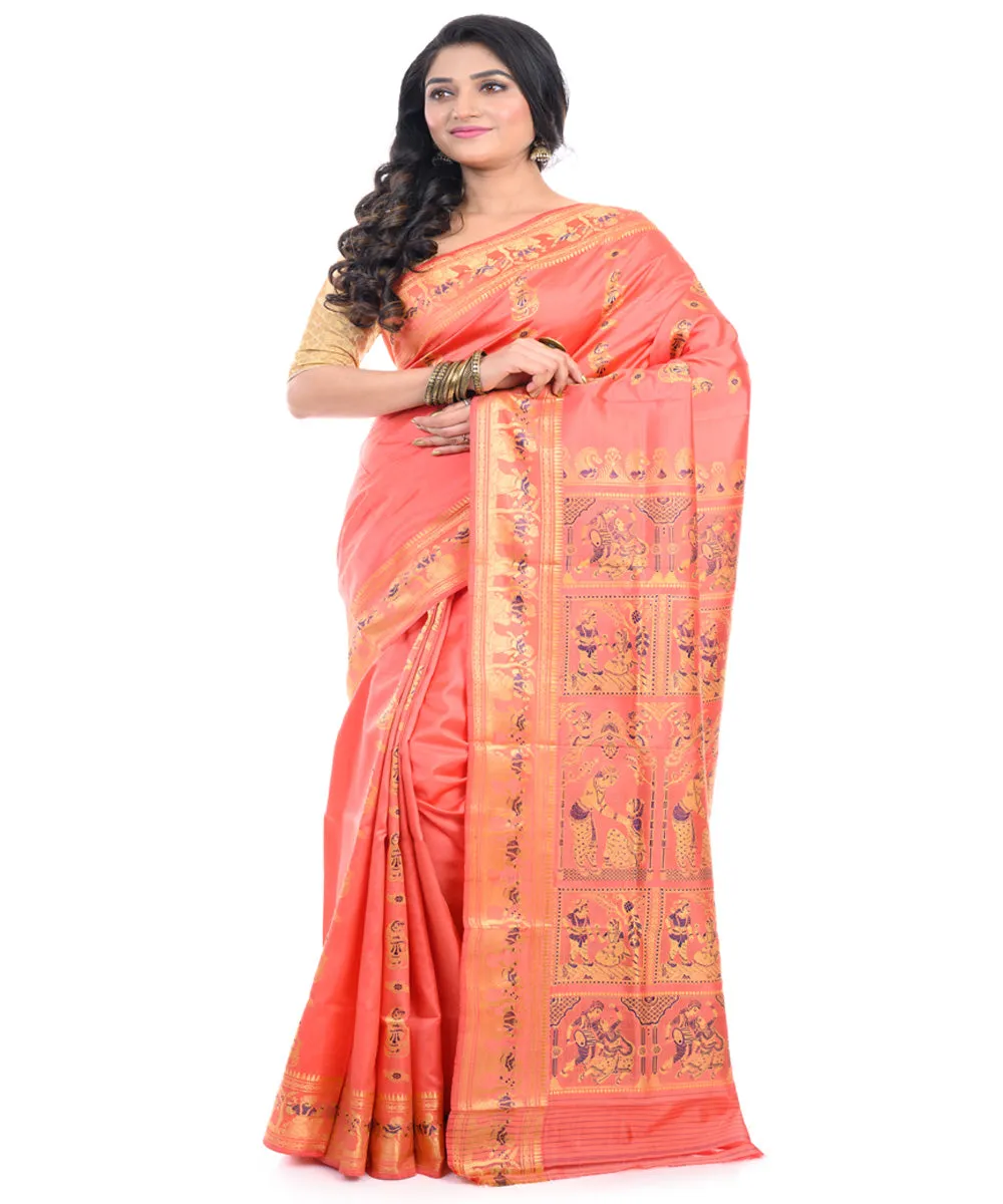 Safron handwoven baluchari silk saree