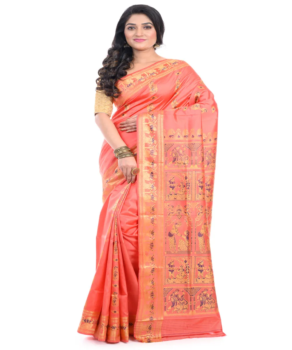 Safron handwoven baluchari silk saree