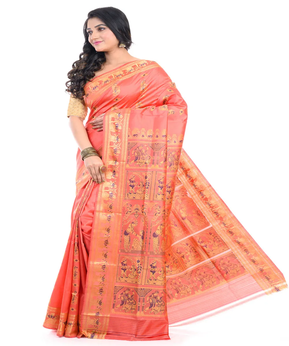 Safron handwoven baluchari silk saree