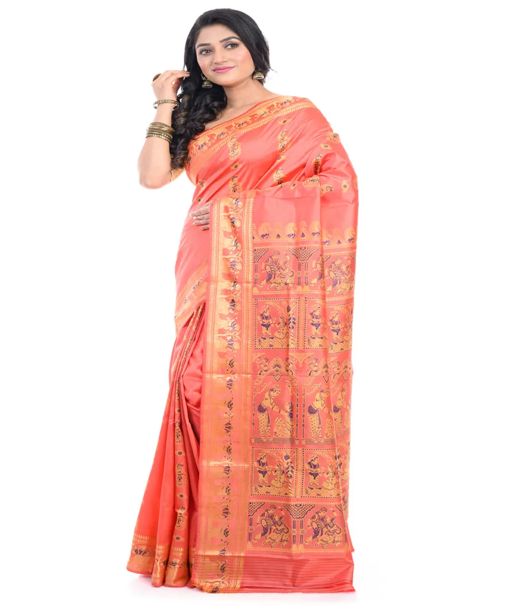 Safron handwoven baluchari silk saree