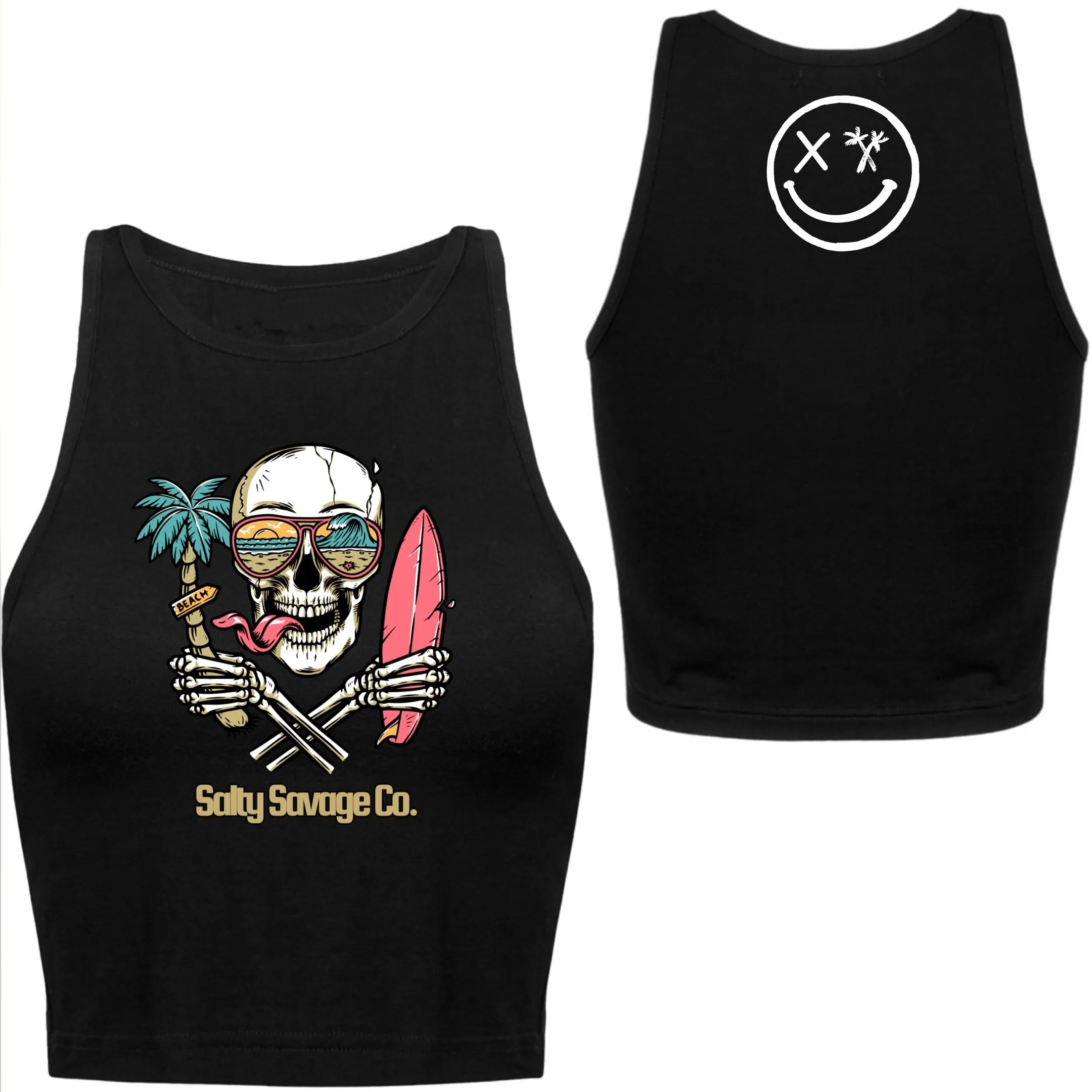 Salty Savage Ladies "Double Fisting" High Neck Sleeveless Crop Tank