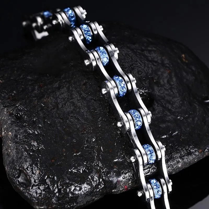 Silver & Sky Blue Crystal Motorcycle Chain Bracelet