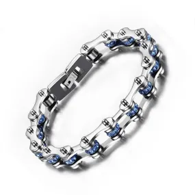 Silver & Sky Blue Crystal Motorcycle Chain Bracelet