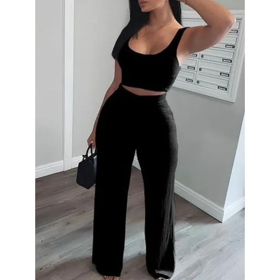 Sleeveless Crop Top And Pant Set