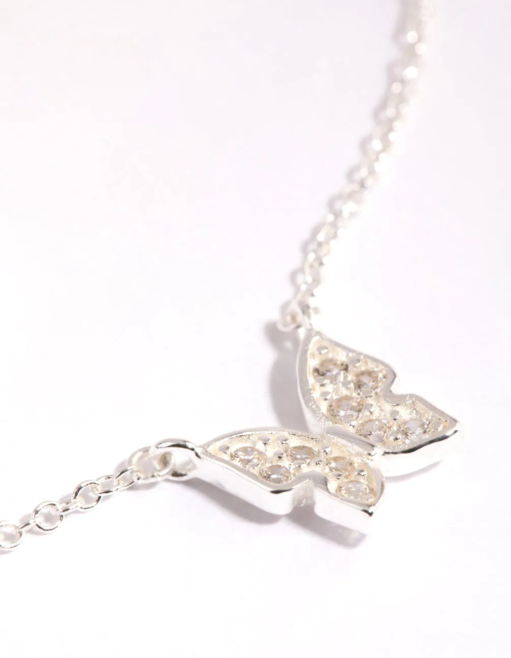 Sterling Silver Pave Butterfly Necklace