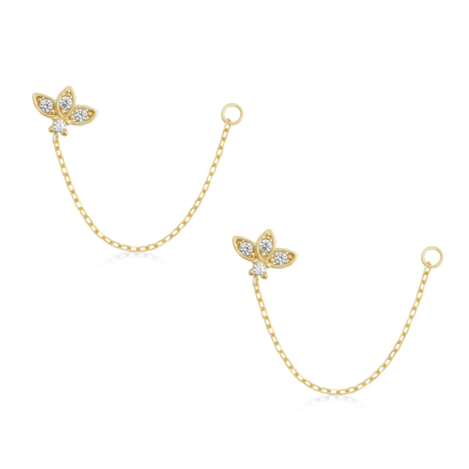 Studded Lotus Chain Earring