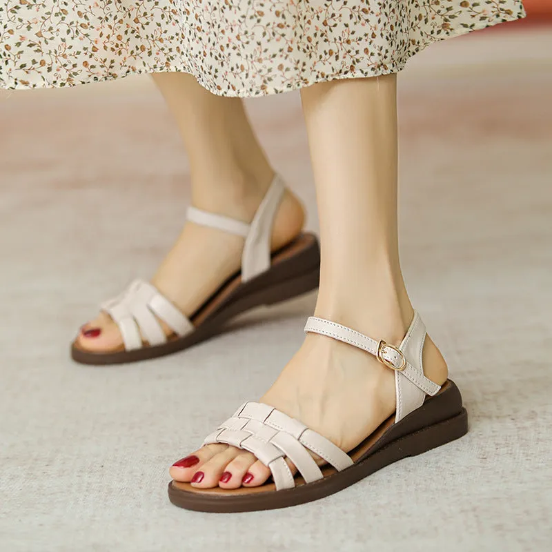 Summer Leather Plaited Casual Flat Sandals For Women