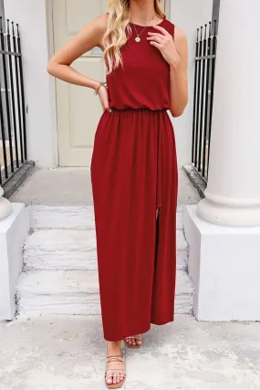 Sunset Vacation Slit Round Neck Sleeveless Dress