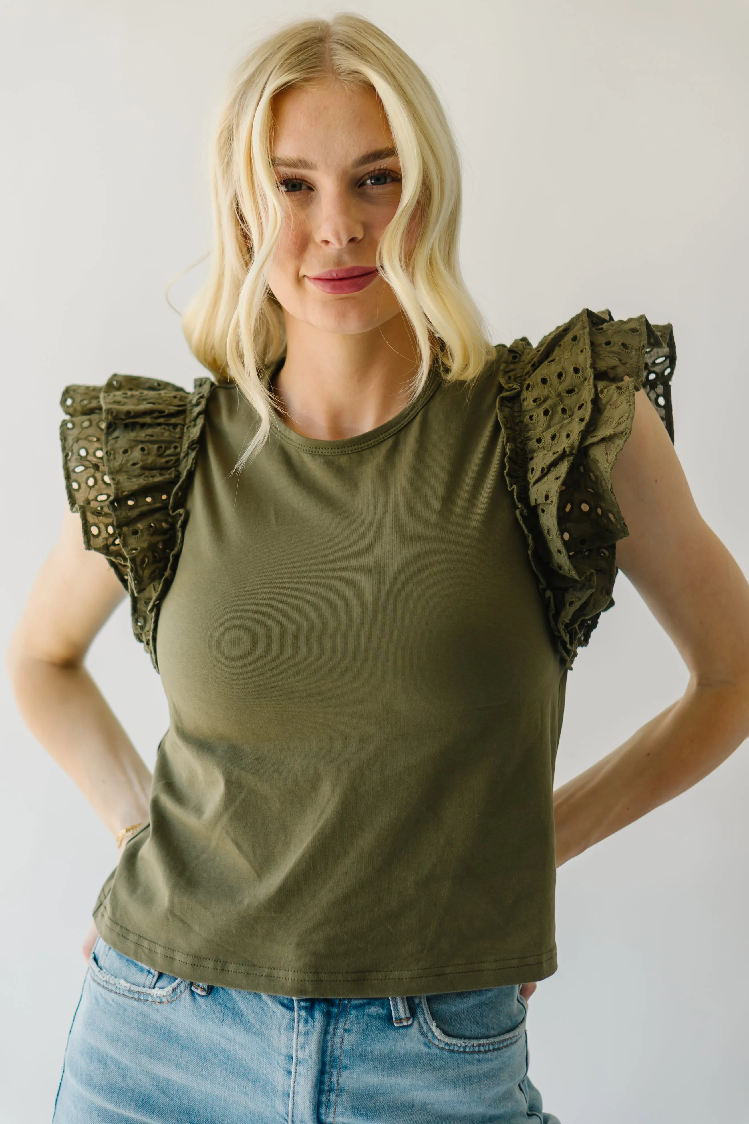 The Dottie Eyelet Detail Blouse in Olive