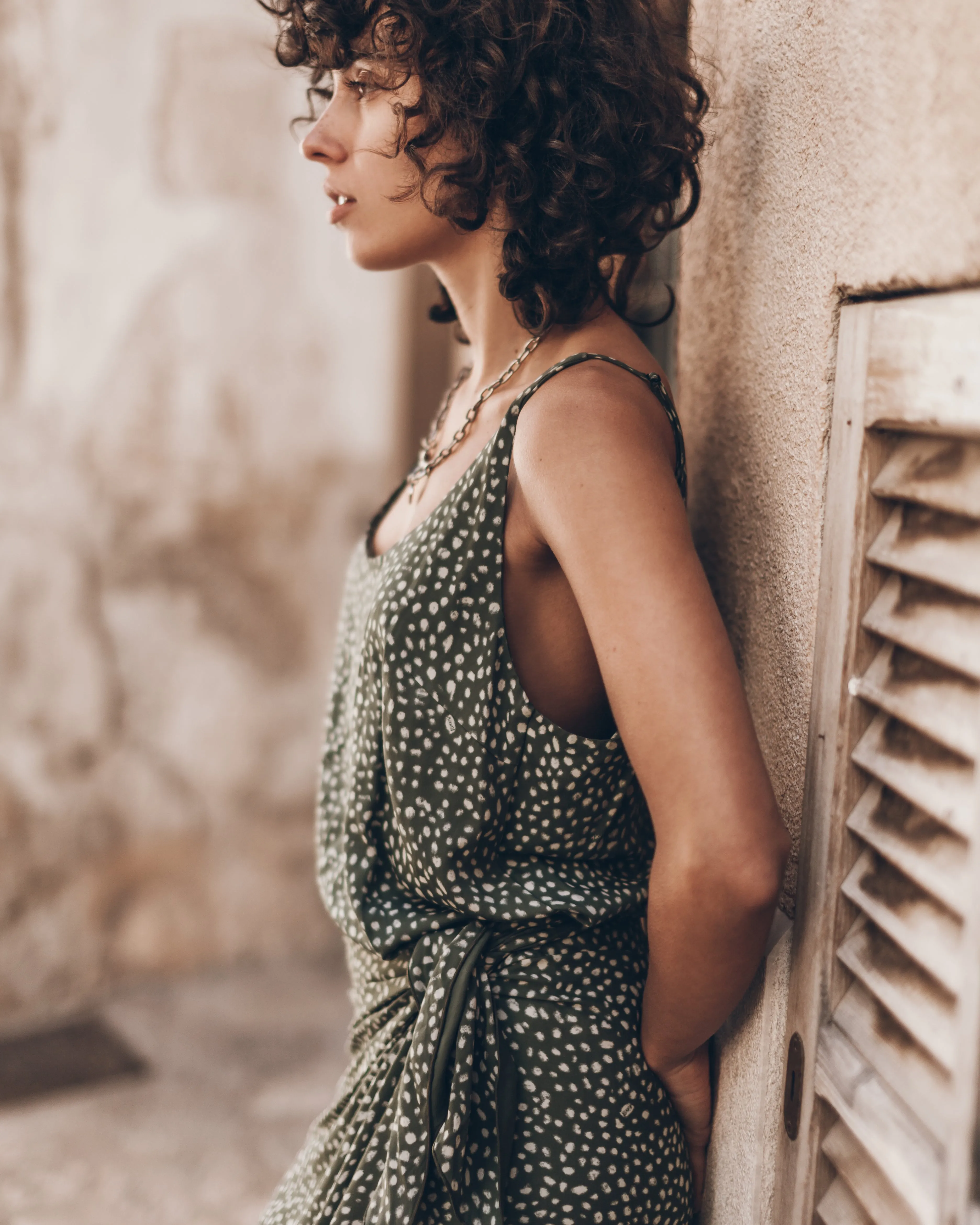 The Green Dotted Long Knotted Dress