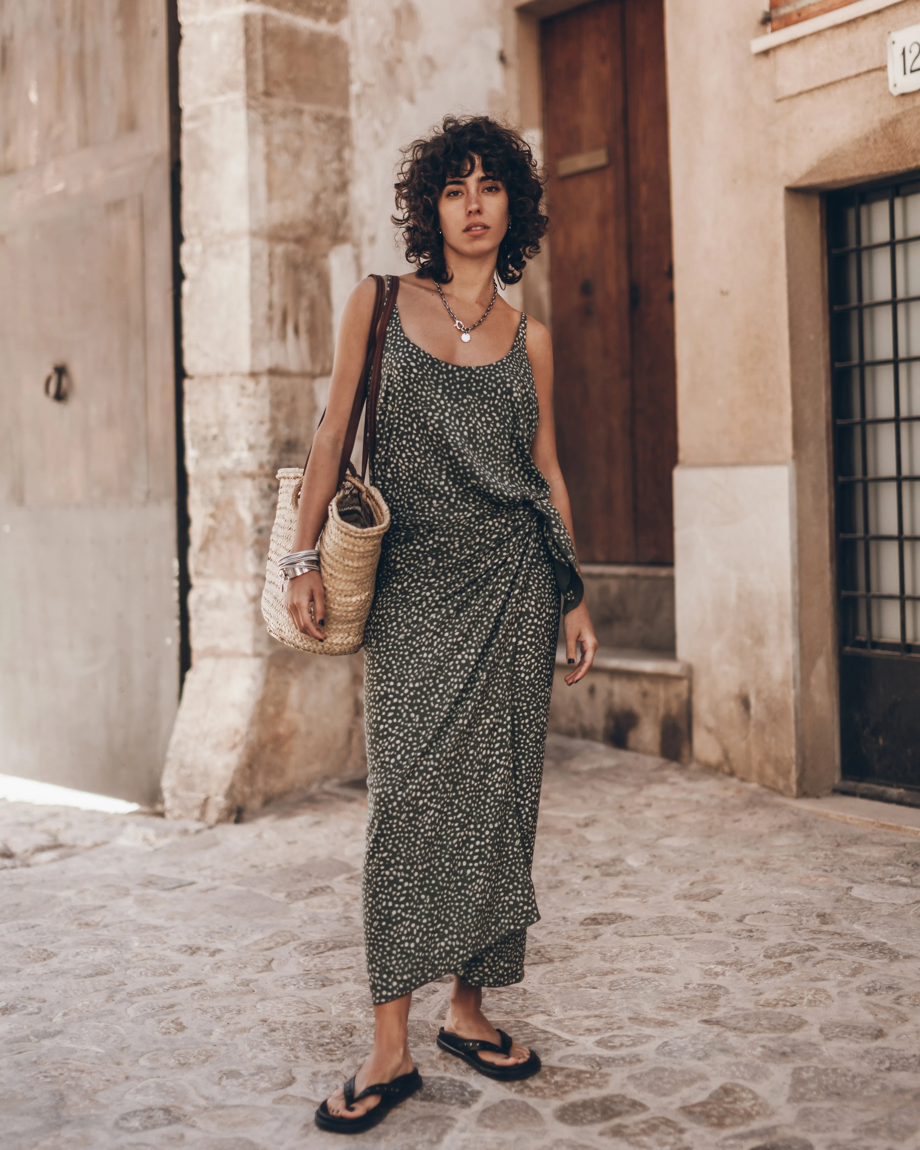 The Green Dotted Long Knotted Dress