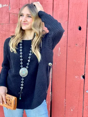 The Sleigh Bells Ring Black Poncho Sweater