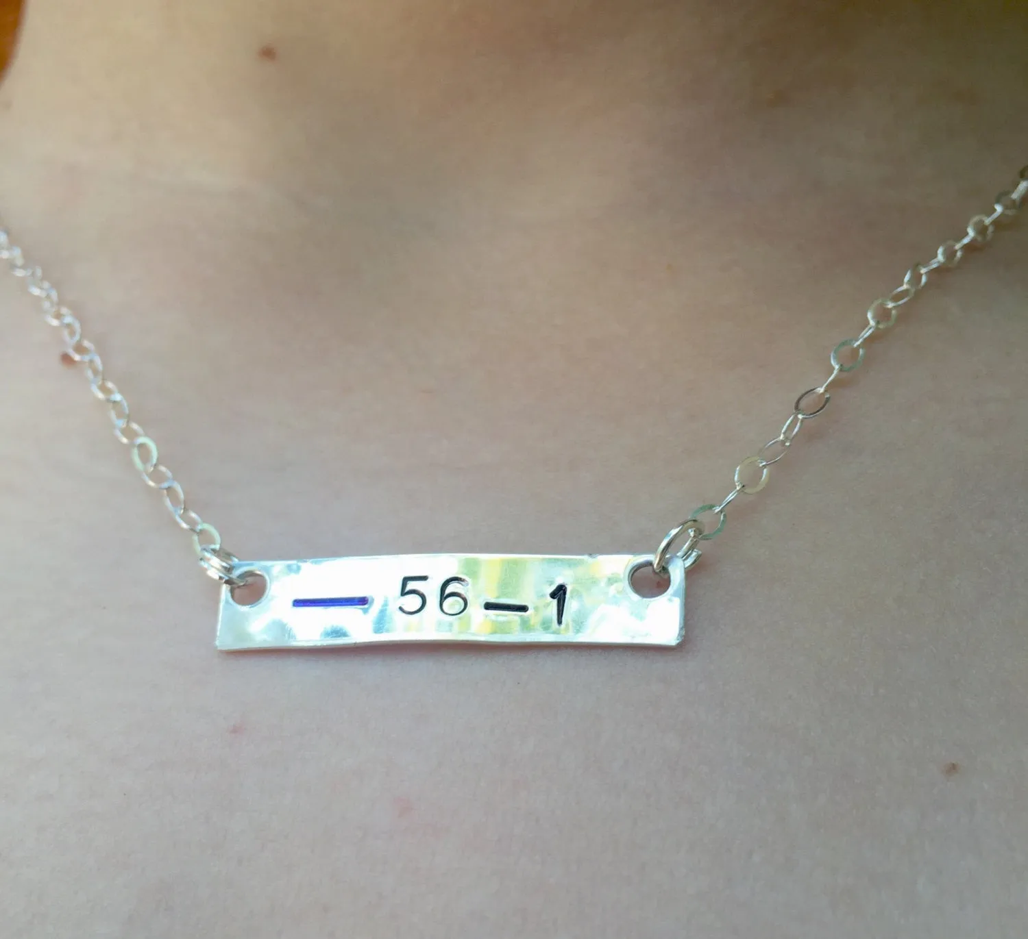 Thin Blue Line Personalized Bar Necklace, Police Necklace