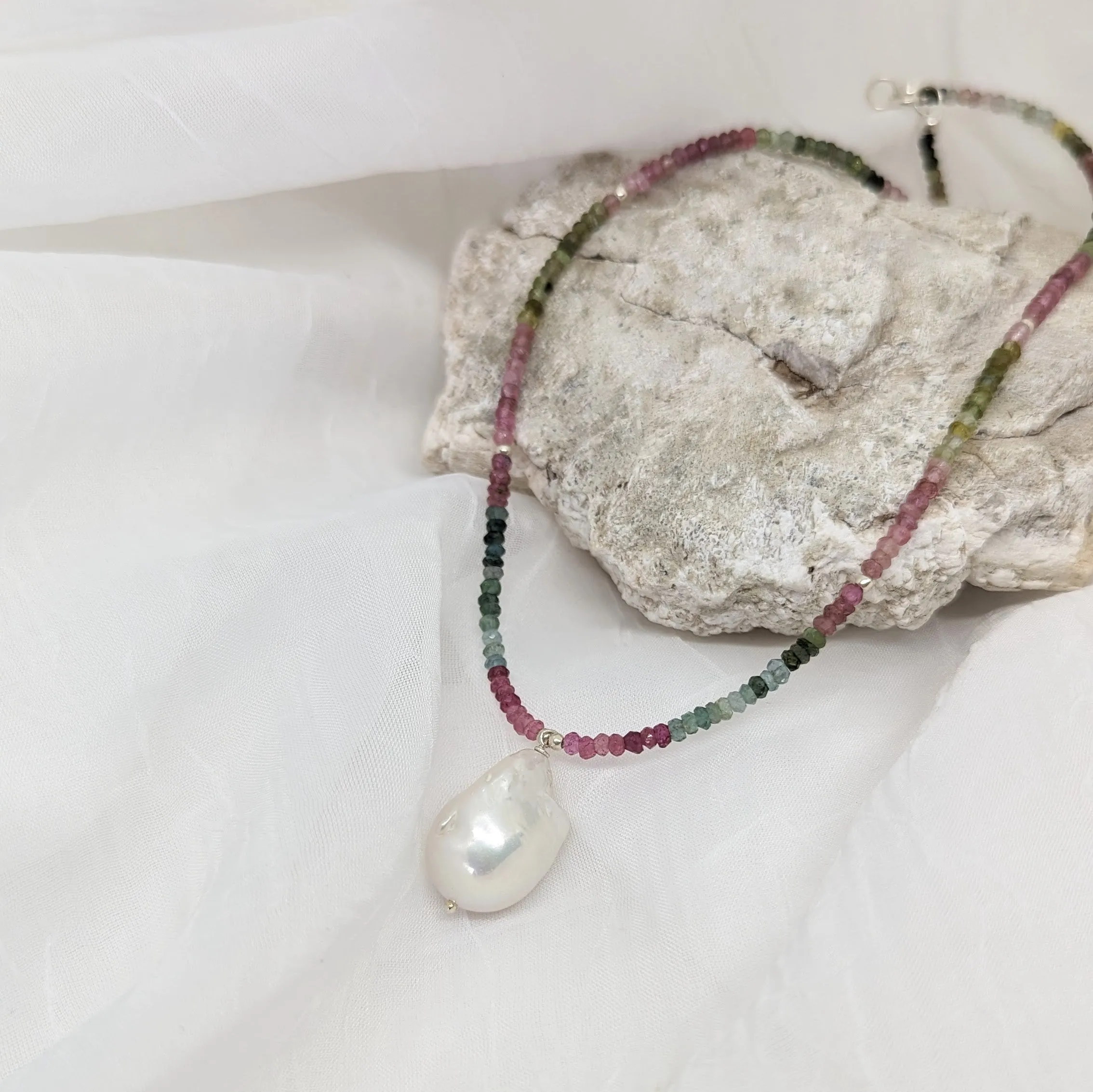 Tourmaline Beaded Baroque Pearl Necklace