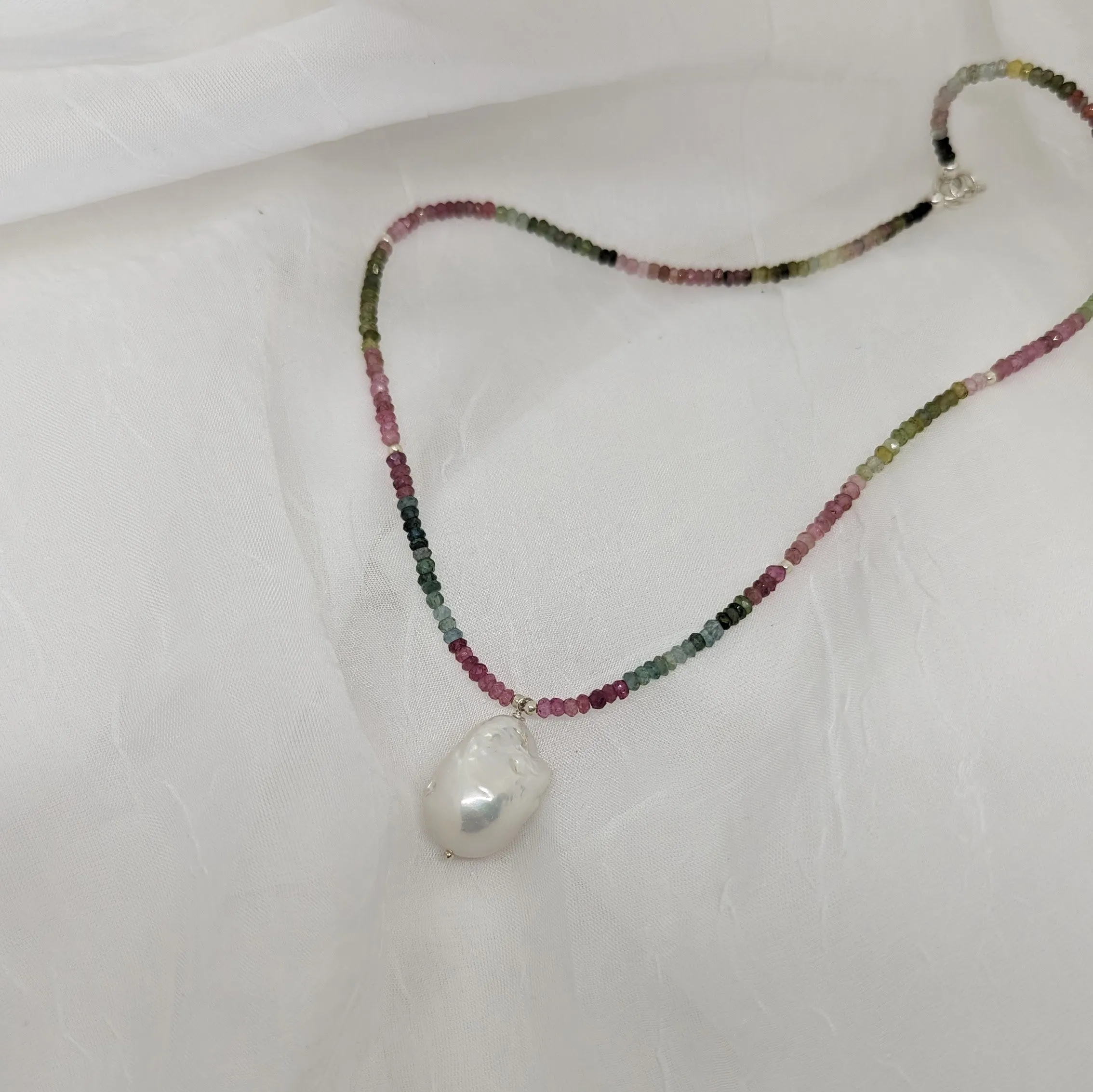 Tourmaline Beaded Baroque Pearl Necklace